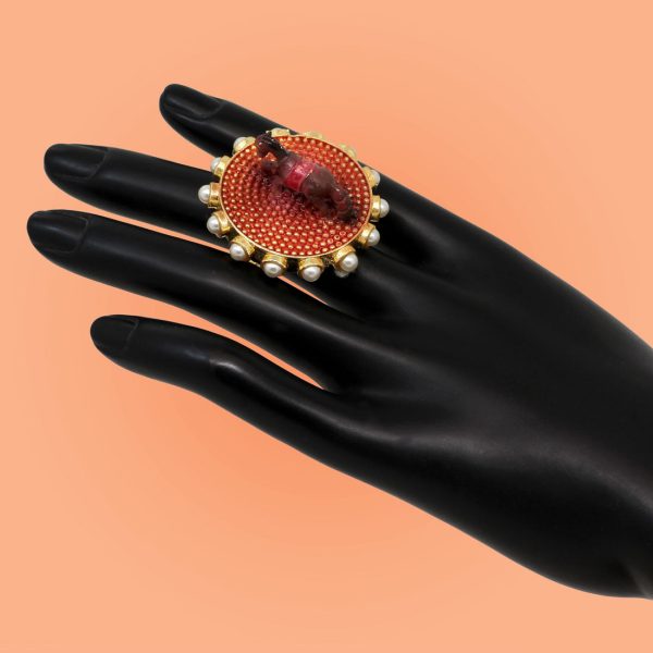 Maroon Color Mint Meena Finger Ring For Women-0