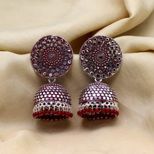 Maroon Color Oxidised Mint Meena Earrings