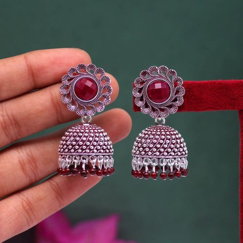 Maroon Color Oxidised Mint Meena Earrings