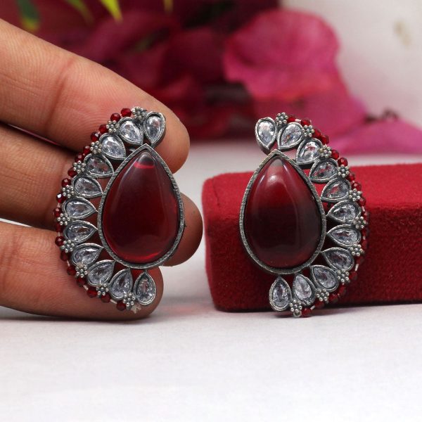 Maroon Color Premium Oxidised Earrings-4580