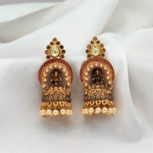 Maroon Color Tample Earrings-0