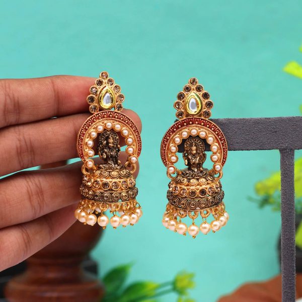 Maroon Color Tample Earrings-14115