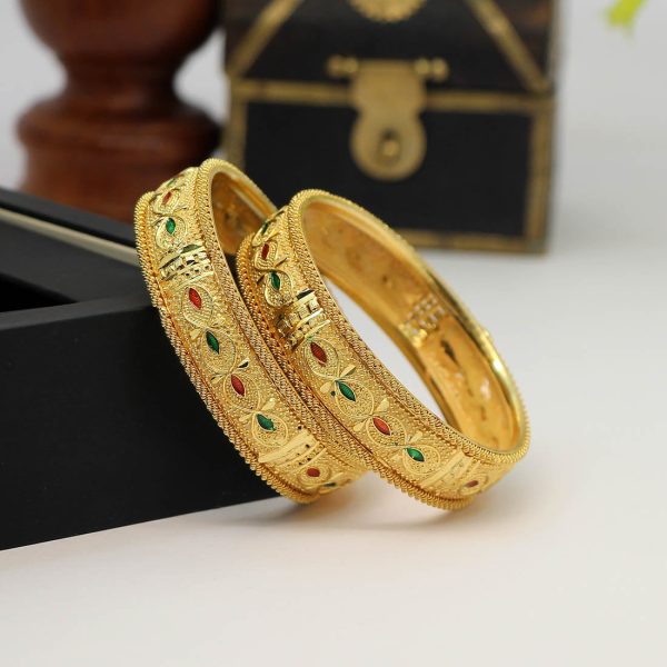Maroon & Green Color 1 Pair Of Bangle Size: 2.10-12752