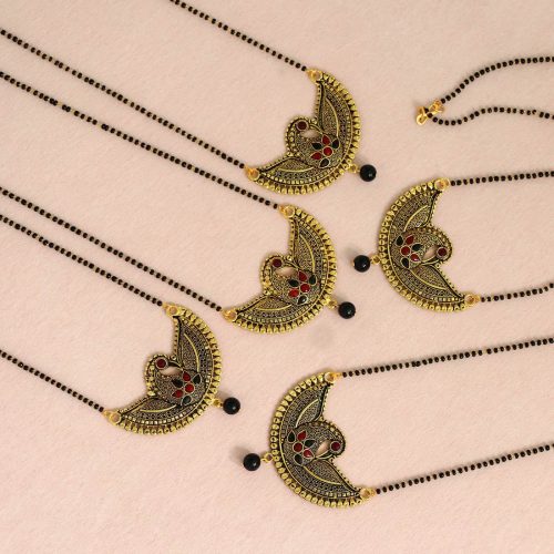 Maroon & Green Color 5 Piece Of Mangalsutra Combo