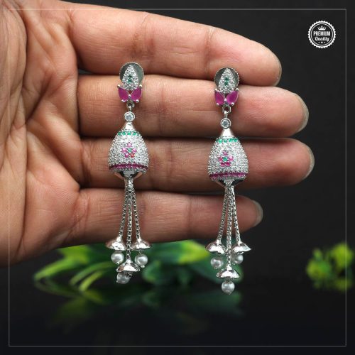 Maroon & Green Color American Diamond Earrings