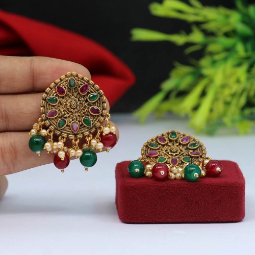 Maroon & Green Color Antique Earrings