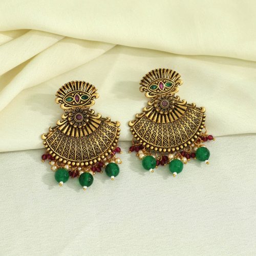 Maroon & Green Color Antique Earrings