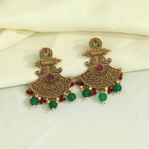 Maroon & Green Color Antique Earrings