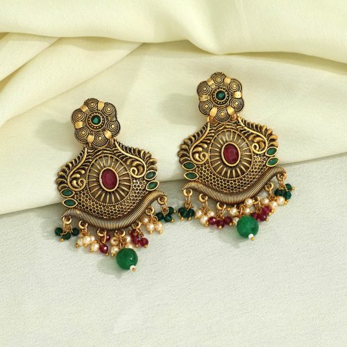 Maroon & Green Color Antique Earrings