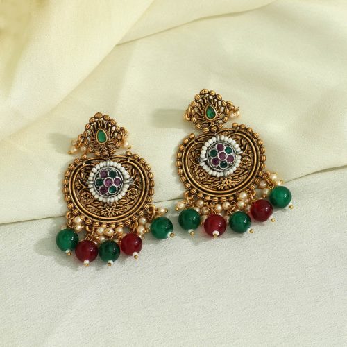 Maroon & Green Color Antique Earrings