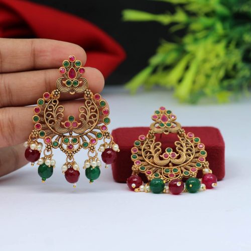 Maroon & Green Color Antique Earrings