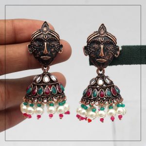 Maroon & Green Color Copper Earrings-0