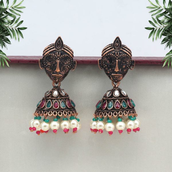 Maroon & Green Color Copper Earrings-5952