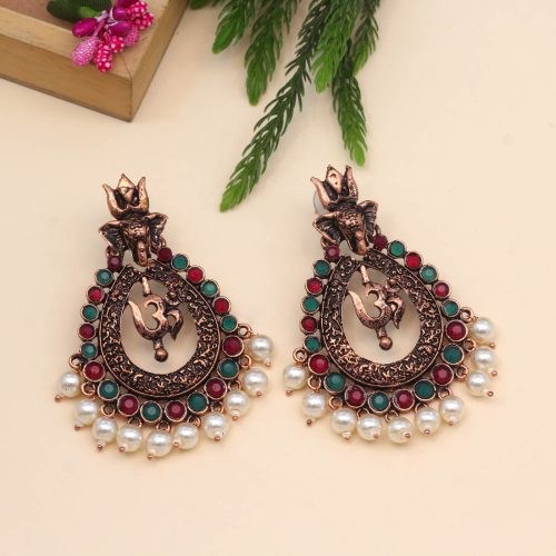 Maroon & Green Color Copper Earrings