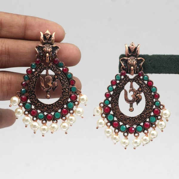 Maroon & Green Color Copper Earrings-5962