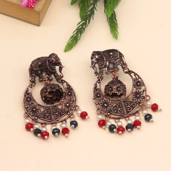 Maroon & Green Color Copper Earrings-0