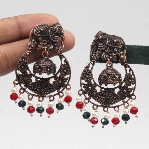 Maroon & Green Color Copper Earrings-5974