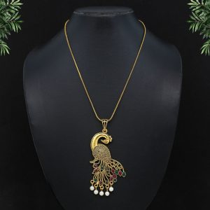 Maroon & Green Color Glass Stone Peacock Insparied Necklace-0