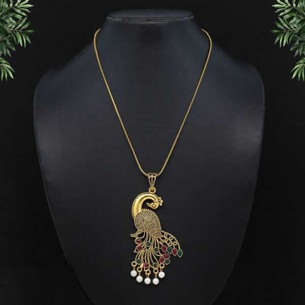 Maroon & Green Color Glass Stone Peacock Insparied Necklace-0