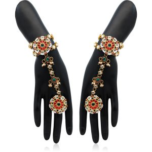 Maroon & Green Color Kundan Hathphool-0