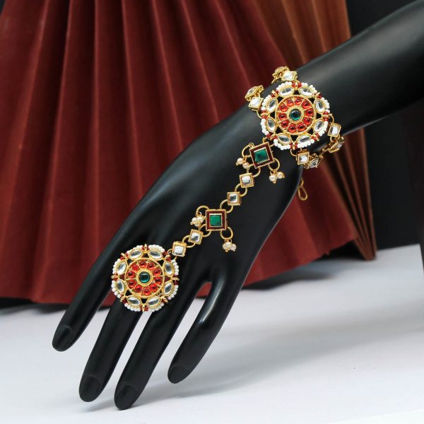 Maroon & Green Color Kundan Hathphool-14031