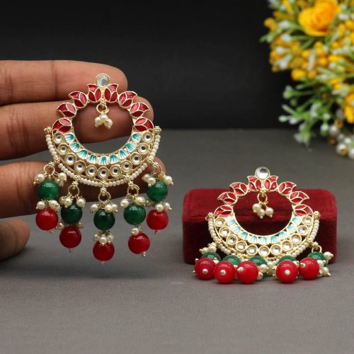 Maroon & Green Color Meenakari Earrings