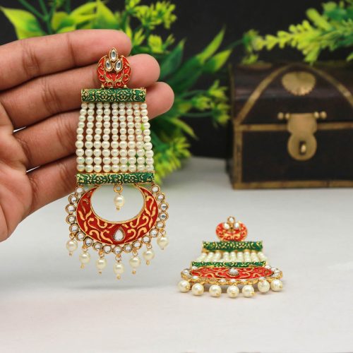 Maroon & Green Color Mint Meena Earrings