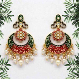 Maroon & Green Color Mint Meena Earrings-0