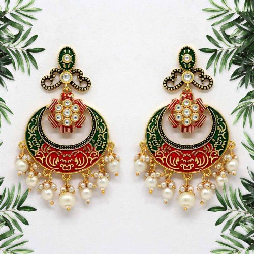 Maroon & Green Color Mint Meena Earrings