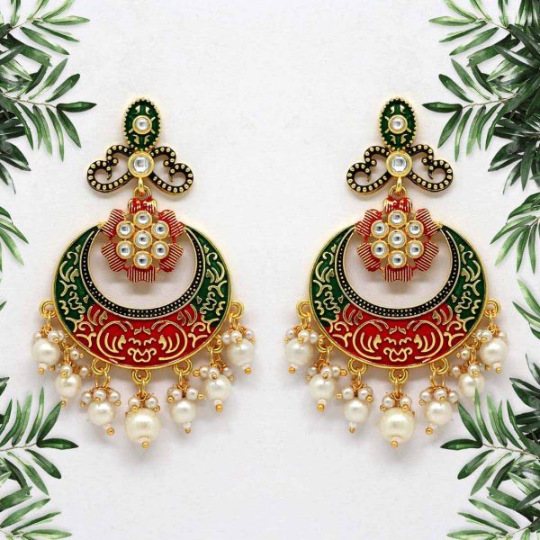 Maroon & Green Color Mint Meena Earrings-0