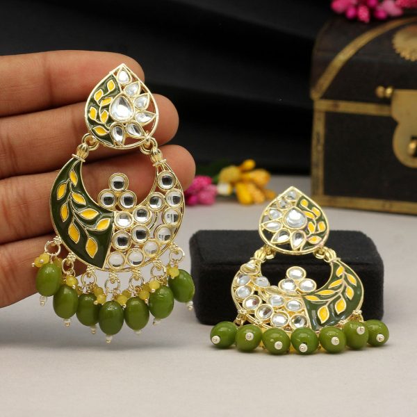 Mehandi Green Color Meenakari Earrings-3785
