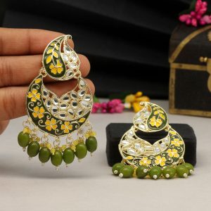 Mehandi Green Color Meenakari Earrings-0