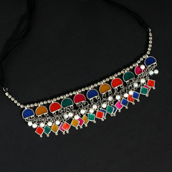 Multi Color Choker Oxidised Meena Necklace-0