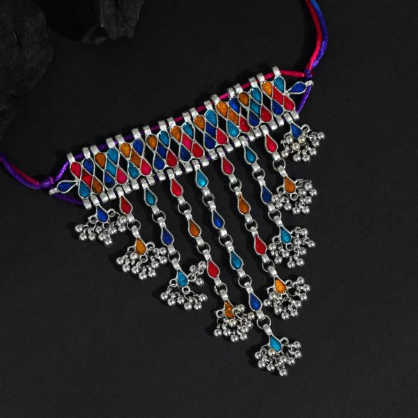 Multi Color Choker Oxidised Meena Necklace-12540