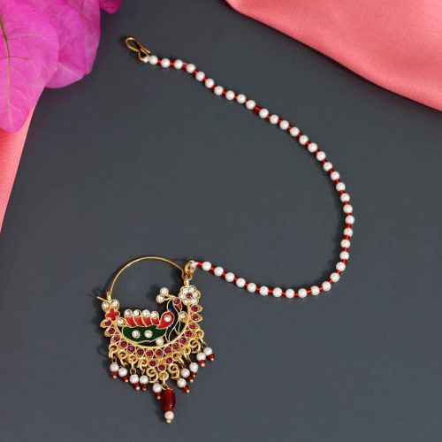 Multi Color Glass Stone & Beads Meenakari Nose Nath
