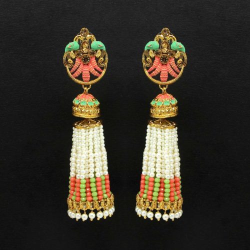 Multi Color Glass Stone Mint Meena Earrings