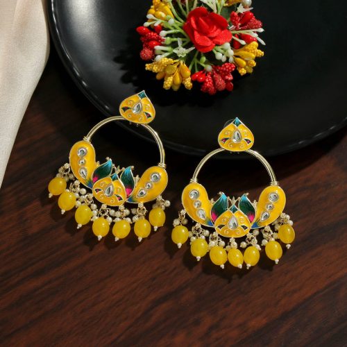 Multi Color Hand Painted Kundan Meenakari Earrings