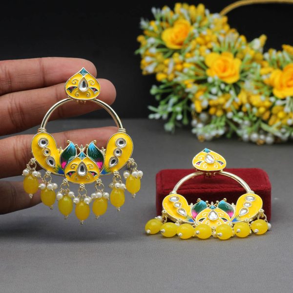 Multi Color Hand Painted Kundan Meenakari Earrings-4921