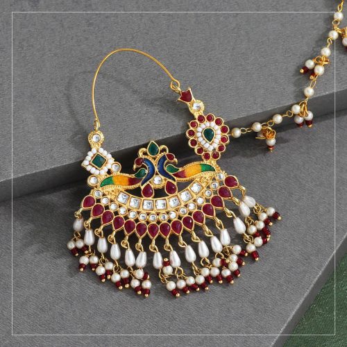 Multi Color Kundan & Beads Meenakari Nose Nath