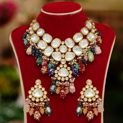 Multi Color Kundan Meenakari Necklace Set