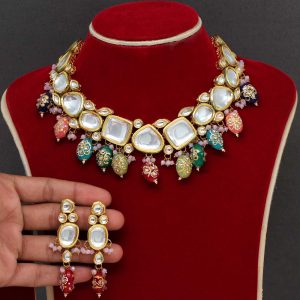 Multi Color Kundan Meenakari Necklace Set-0