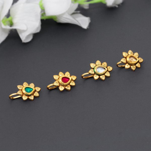 Multi Color Kundan Nose Pin Combo Of 4 Pieces-0