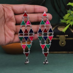 Multi Color Meenakari Oxidised Earrings-0