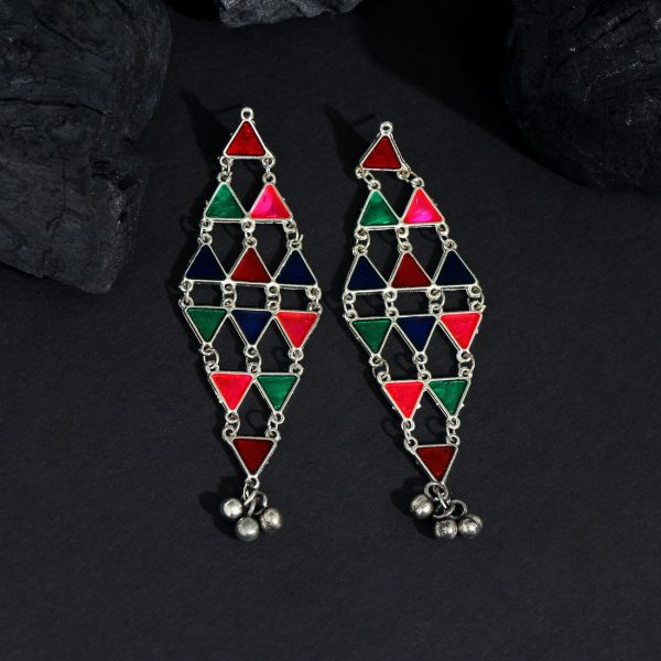 Multi Color Meenakari Oxidised Earrings-12554