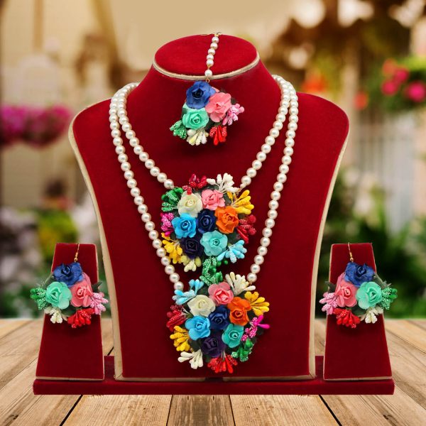 Multi Color Synthetic Rose Floral Necklace Set-0