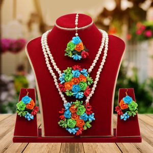 Multi Color Synthetic Rose Floral Necklace Set-0