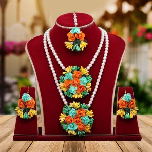 Multi Color Synthetic Rose Floral Necklace Set-0