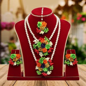 Multi Color Synthetic Rose Floral Necklace Set-0