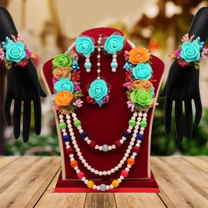 Multi Color Synthetic Rose Floral Necklace Set-0