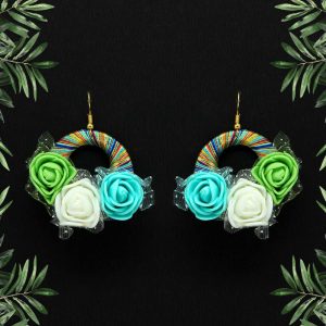 Multi Color Thread Floral Earrings-0